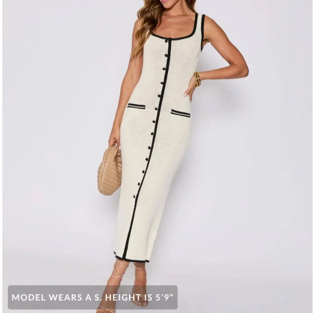 Contour Button Down Knit Midi Dress | Vici - Picture 1 of 4